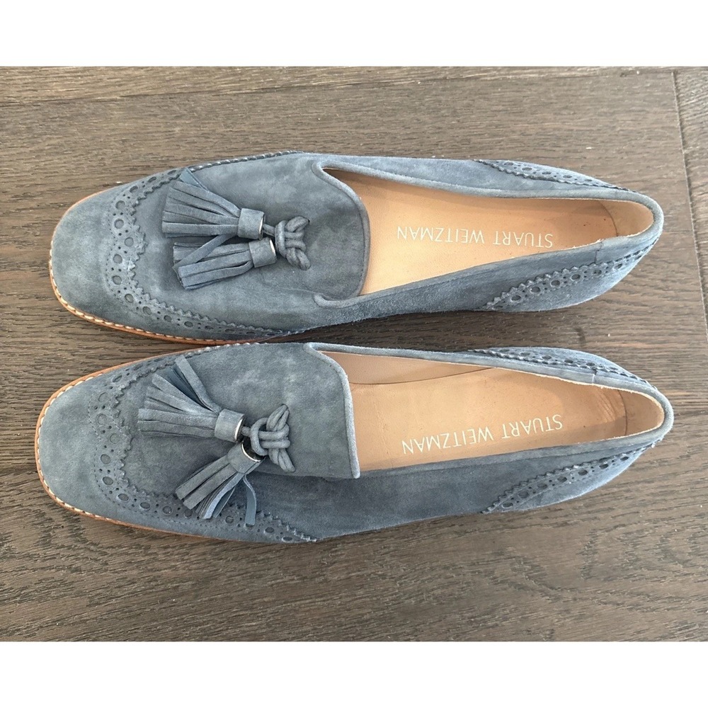 Stuart Weitzman boything blue suede wingtip tassel brogue pattern loafers Size 8